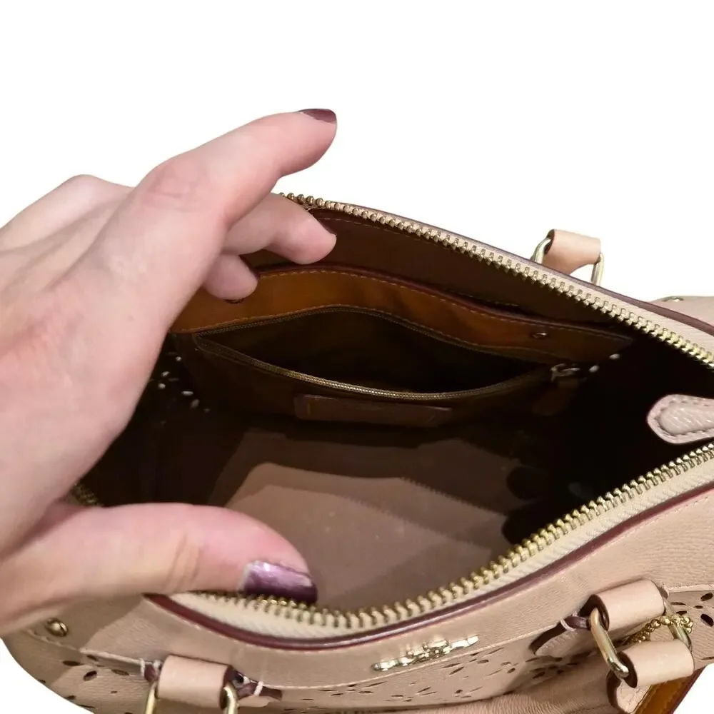 Coach Mini Bennett Satchel in Peach Rose Laser Cut Leather Floral